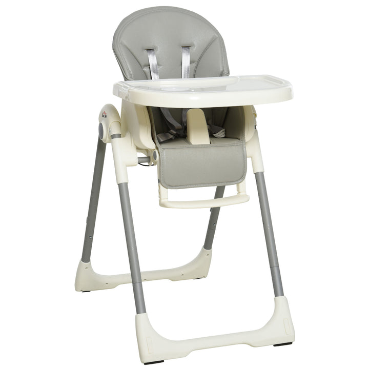 HOMCOM Convertible High Chair: Foldable Feeding Station Transitioning to Toddler Seat, Adjustable Height, Removable Tray, Greystone | Aosom UK