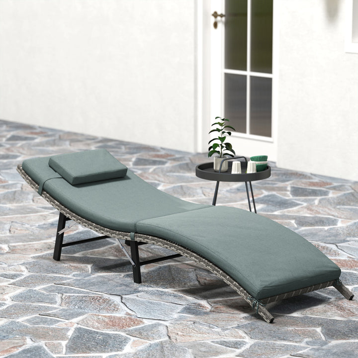 Rattan Folding Sun Lounger Outdoor Chair with Cushion and Pillow Mixed Grey