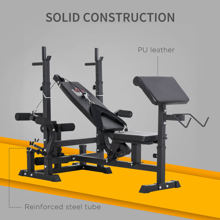 HOMCOM Weight Bench with Adjustable Barbell Rack, Leg Extension, Preacher Curl Pad and 20kg Barbell Set