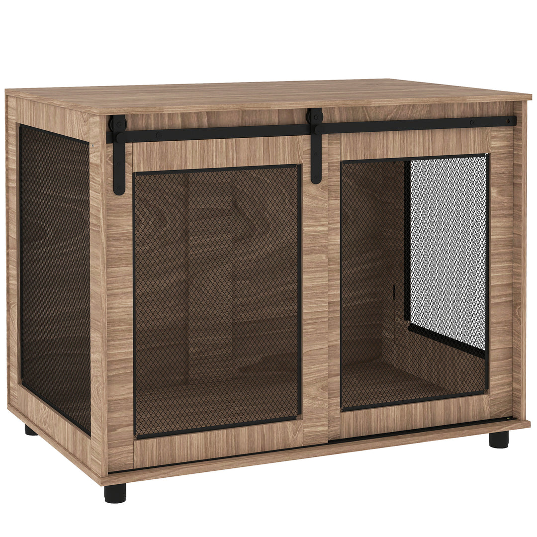 Dog Crate Furniture with Sliding Door for Large Dogs, Walnut Brown