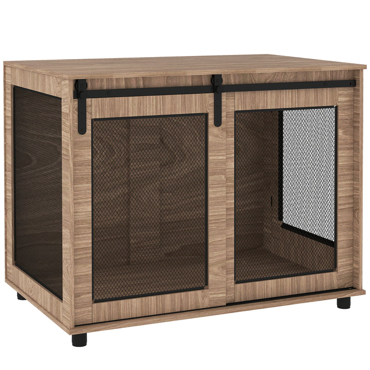Dog Crate Furniture with Sliding Door for Large Dogs, Walnut Brown