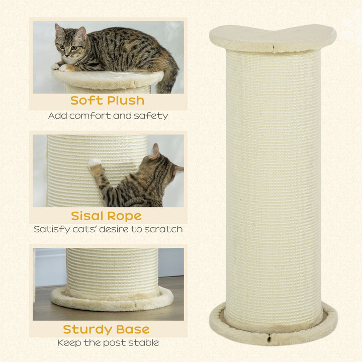 85cm Tall Cat Scratching Post, with Sisal Rope, Soft Plush, Anti Tip - Beige