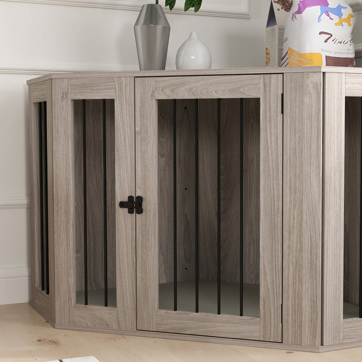 Dog Crate Furniture Side Table, with Cushion, 122 x 61 x 71cm - Walnut Brown
