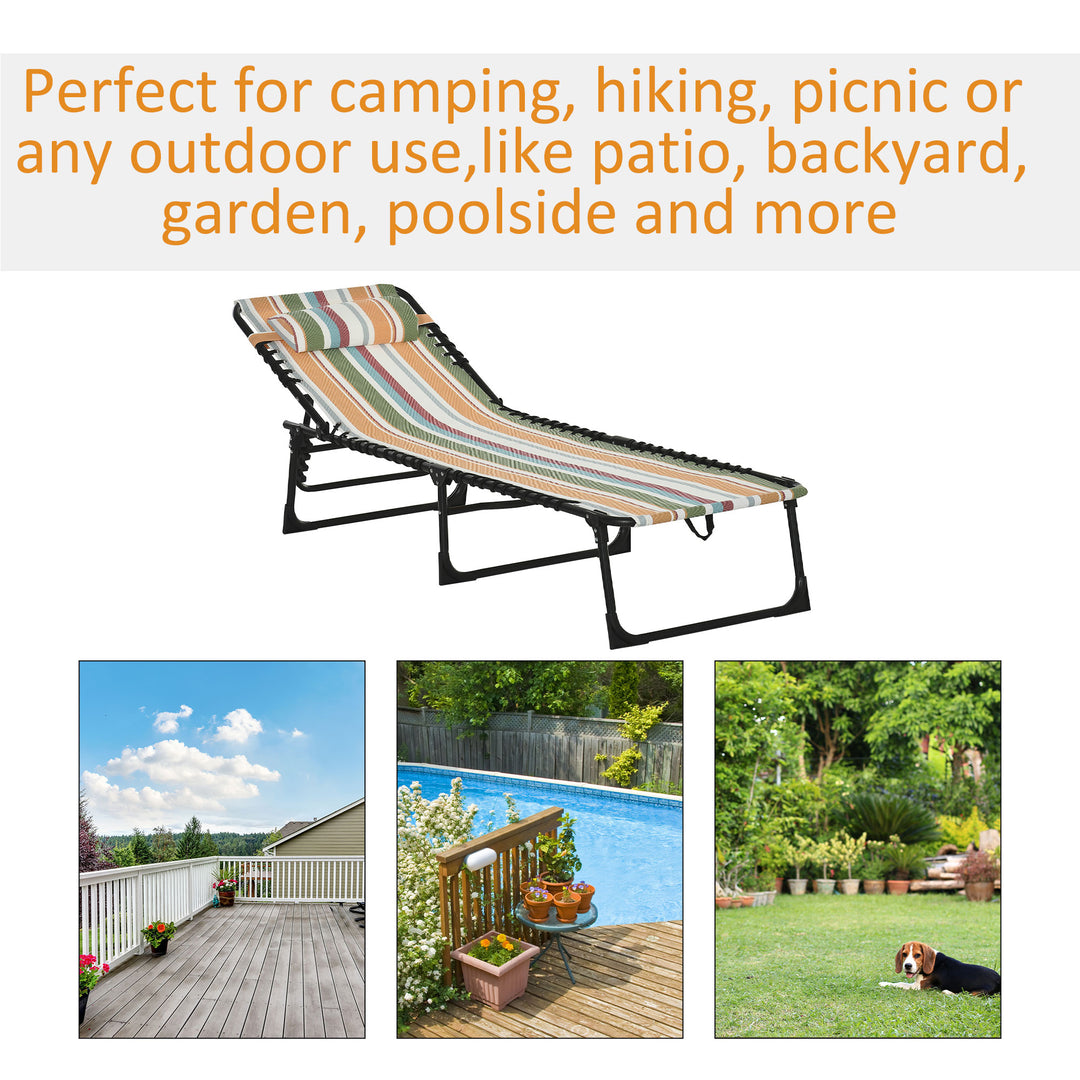 Folding Sun Lounger Beach Chaise Chair Garden Reclining Cot Camping Recliner with 4 Position Adjustable Multicolored