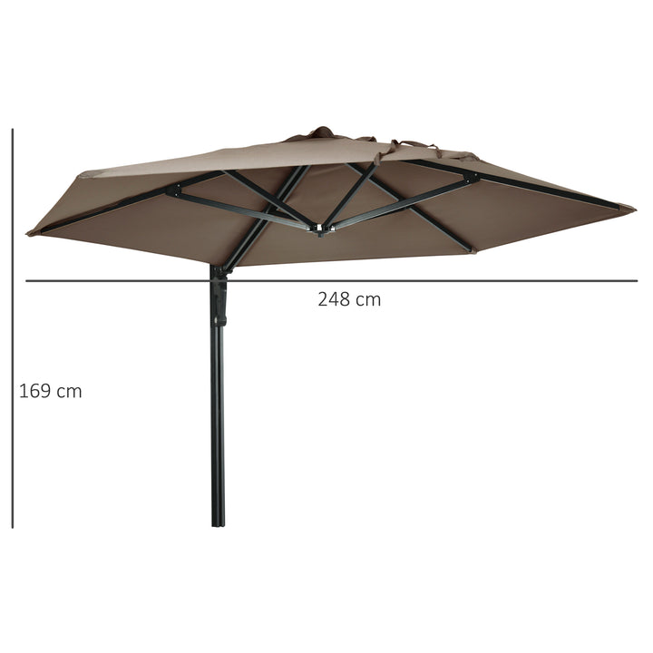 Outsunny Wall Mounted Parasol, Hand to Push Outdoor Patio Umbrella with 180 Degree Rotatable Canopy for Porch, Deck, Garden, 250 cm, Khaki