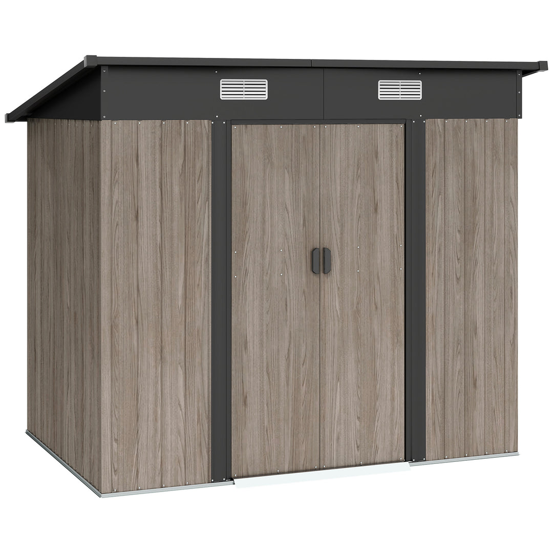 4 x 7ft Metal Shed - Grey Wood-Effect