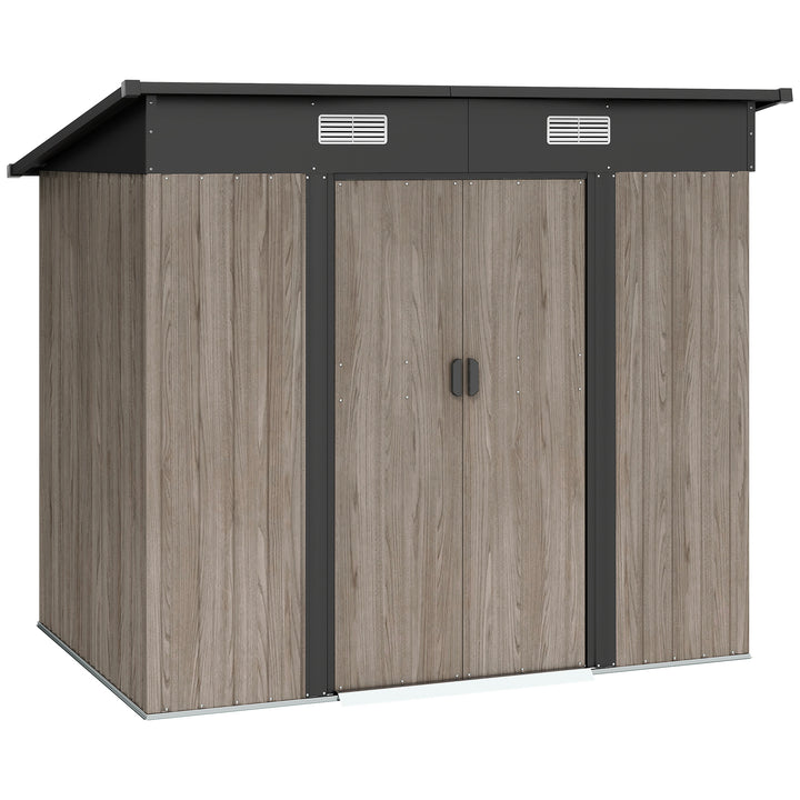 4 x 7ft Metal Shed - Grey Wood-Effect