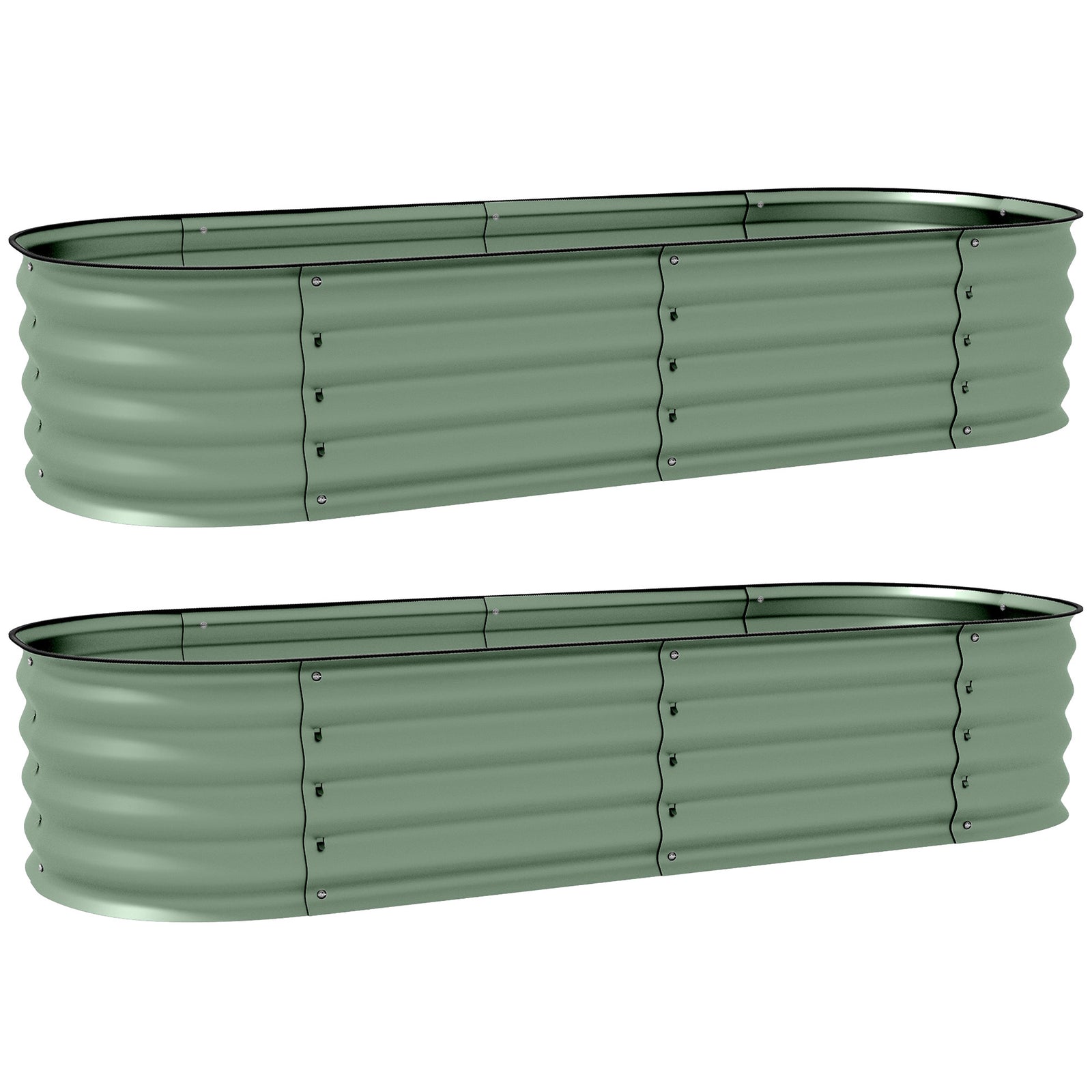 Galvanised Raised Garden Bed, Metal Planter Box with Safety Edging, for Flowers, Herbs, Succulents, Pack of 2, Green