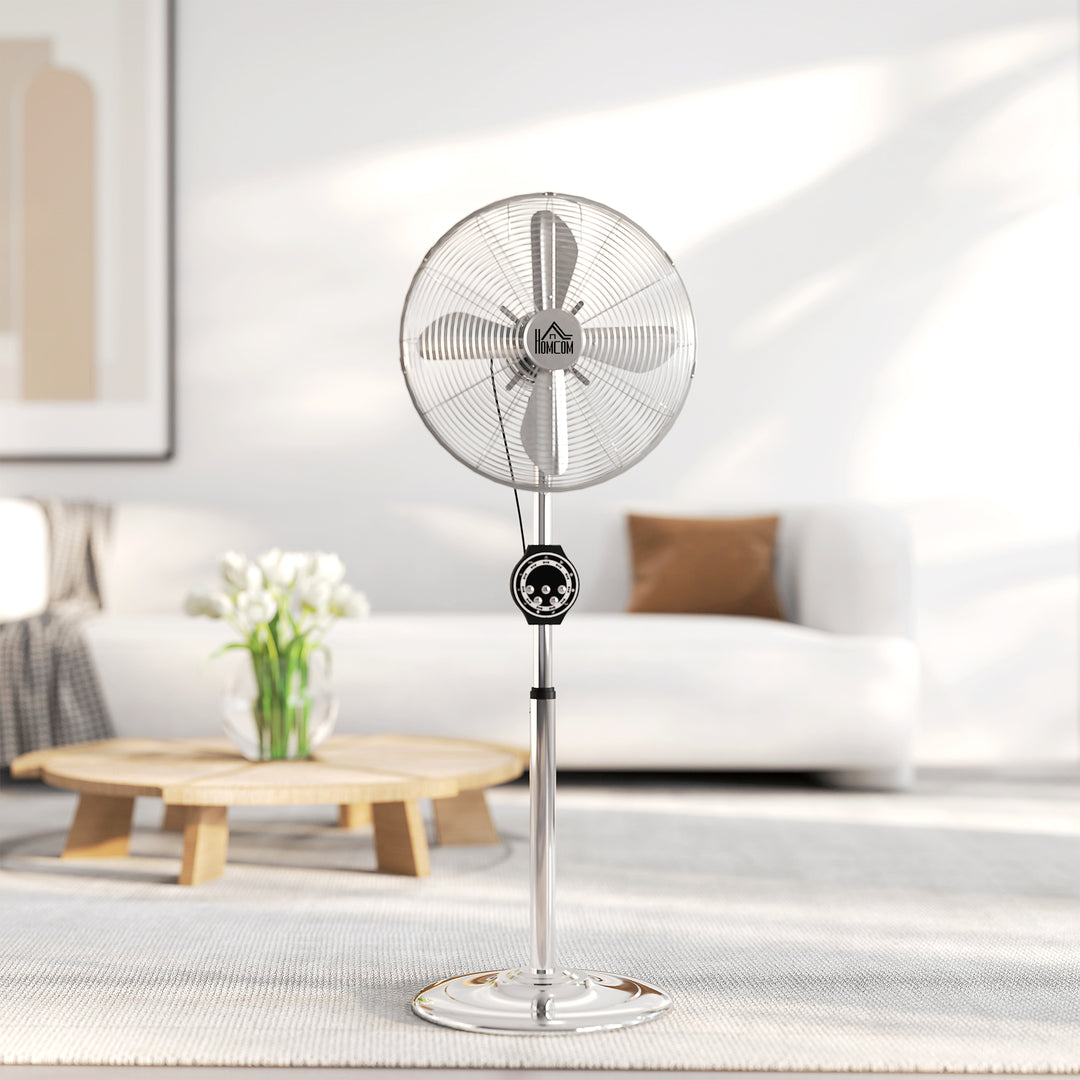 16" Metal Pedestal Fan with Oscillating, Adjustable Height - Silver Tone