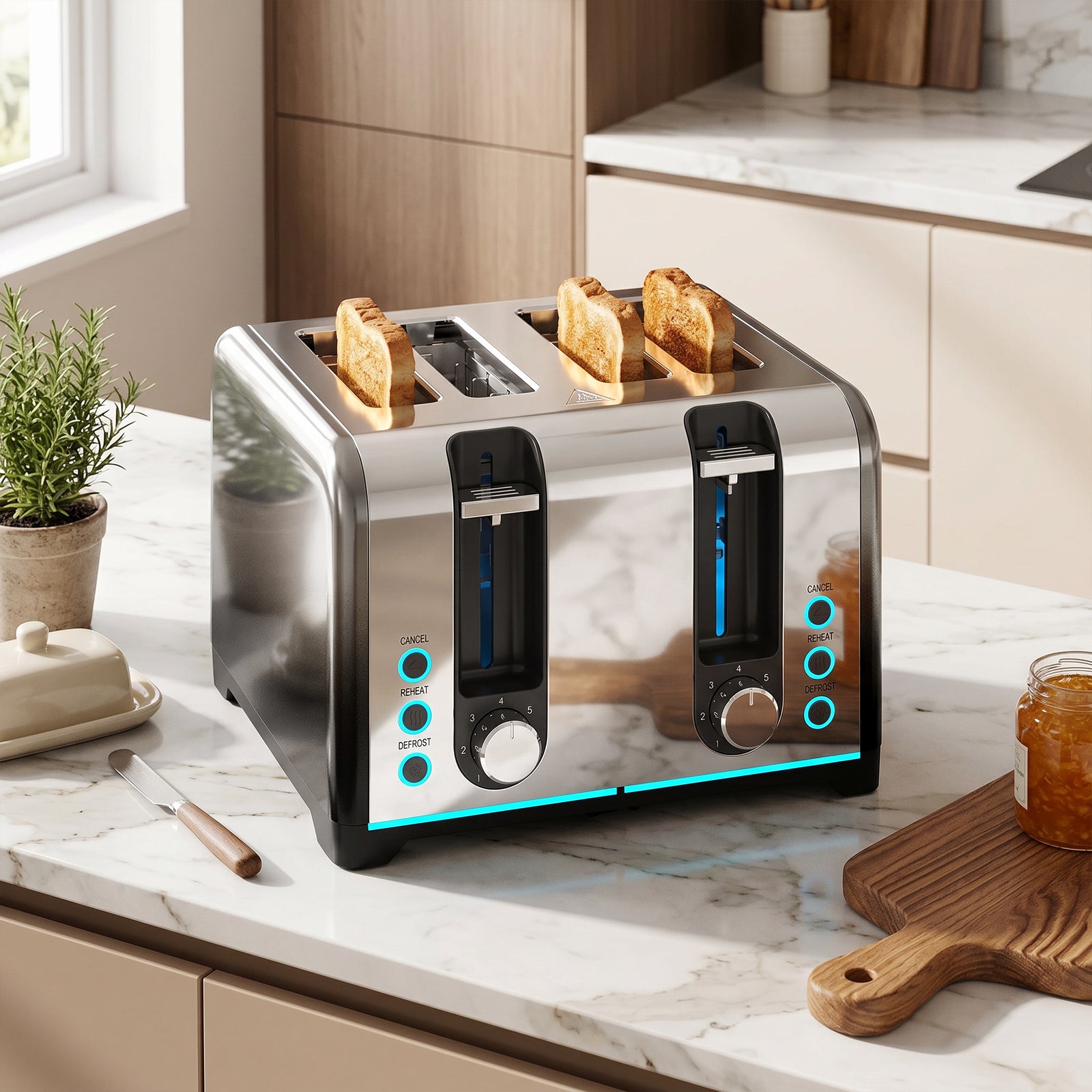 4 Slice Toaster with 7 Browning Levels, Reheat, Defrost and Cancel Fun