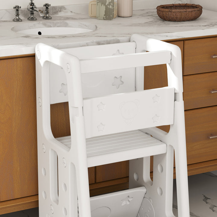 Kids Step Stool, Adjustable Standing Platform, Toddler Kitchen Stool, White