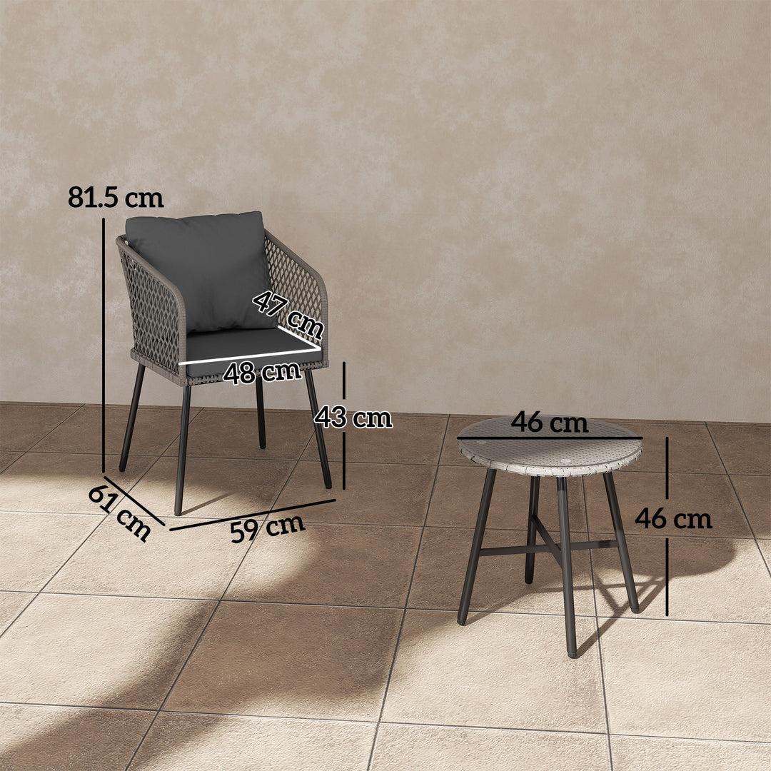 Three-Piece Cut-Out Rattan Chair and Table Set - Grey