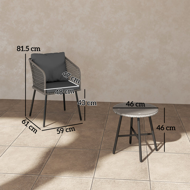 Three-Piece Cut-Out Rattan Chair and Table Set - Grey
