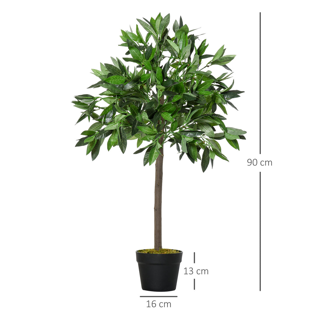 Artificial Bay Laurel Topiary Trees w/ Pot Fake, Set Of 2 90cm/3FT Indoor Greenery Plant Home Office Garden Decor Green