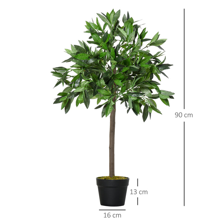 Artificial Bay Laurel Topiary Trees w/ Pot Fake, Set Of 2 90cm/3FT Indoor Greenery Plant Home Office Garden Decor Green