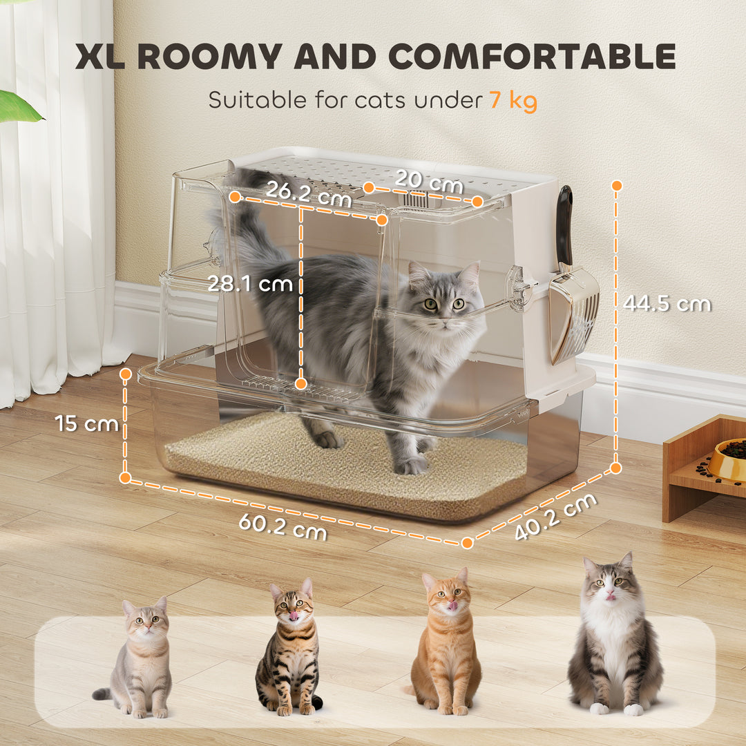XL Stainless Steel Litter Box w/ 100° Flip Top, Scoop, Side Top Dual Entry, Odor Free, Easy Cleaning, Anti Leakage