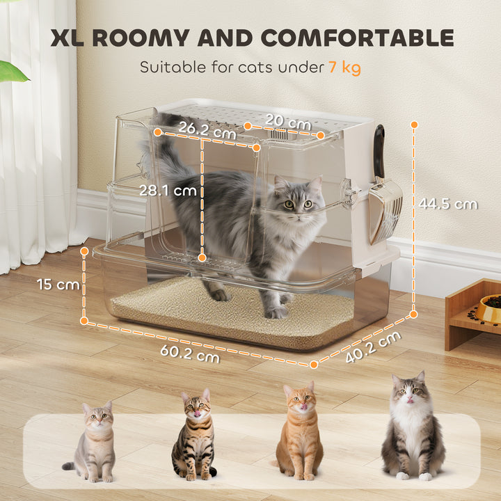 XL Stainless Steel Litter Box w/ 100° Flip Top, Scoop, Side Top Dual Entry, Odor Free, Easy Cleaning, Anti Leakage