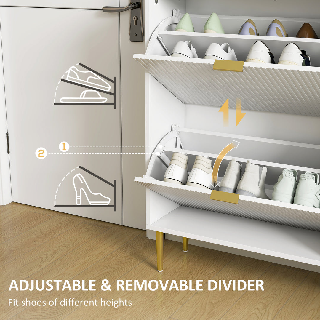 Narrow Shoe Cabinet with 3 Flip Drawers - White