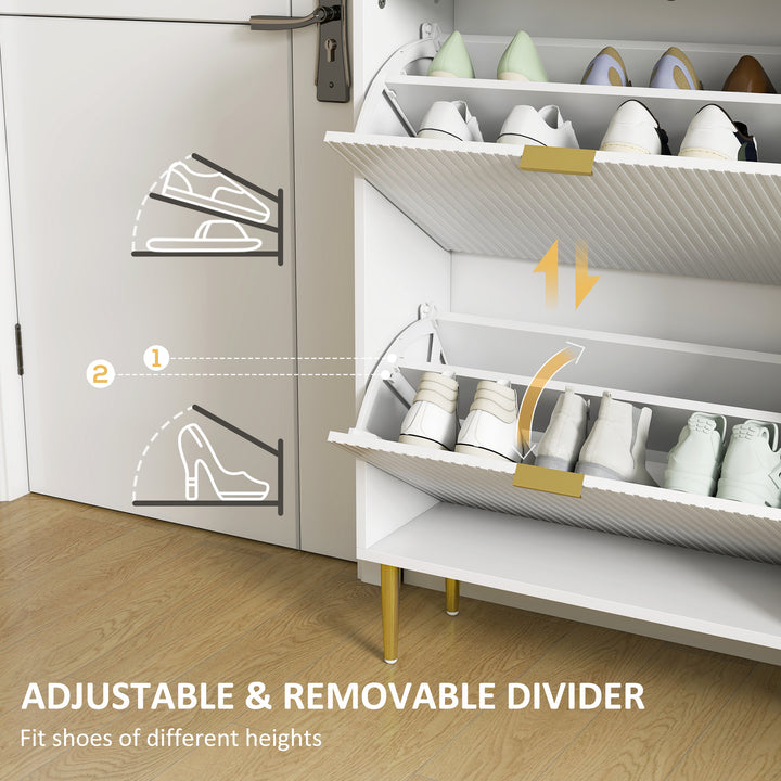 Narrow Shoe Cabinet with 3 Flip Drawers - White