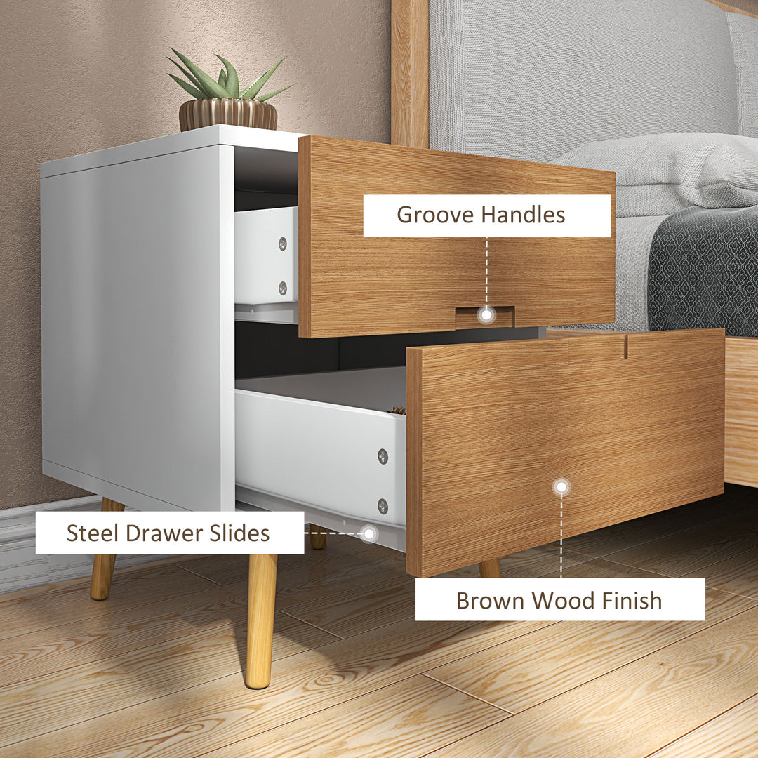 HOMCOM Wood Effect Wto-Drawer Bedside Table - Brown/White | Aosom UK