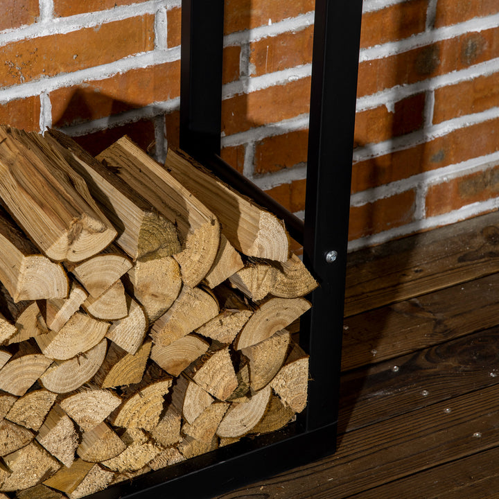 Metal Firewood Log Holder Tall Firewood Rack Indoor Outdoor Fireplace Wood Storage Shelf, Black, 60Wx25Dx150Hcm