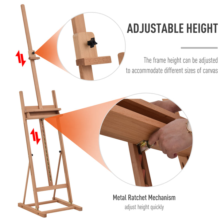 MCL Wooden Easel Stand H-Frame Artist Easel with 171-230cm Adjustable Height and 0-80° Working Angles Beech Wood Art Easel for Displaying Painting Wedding Sign Nature Wood Finish
