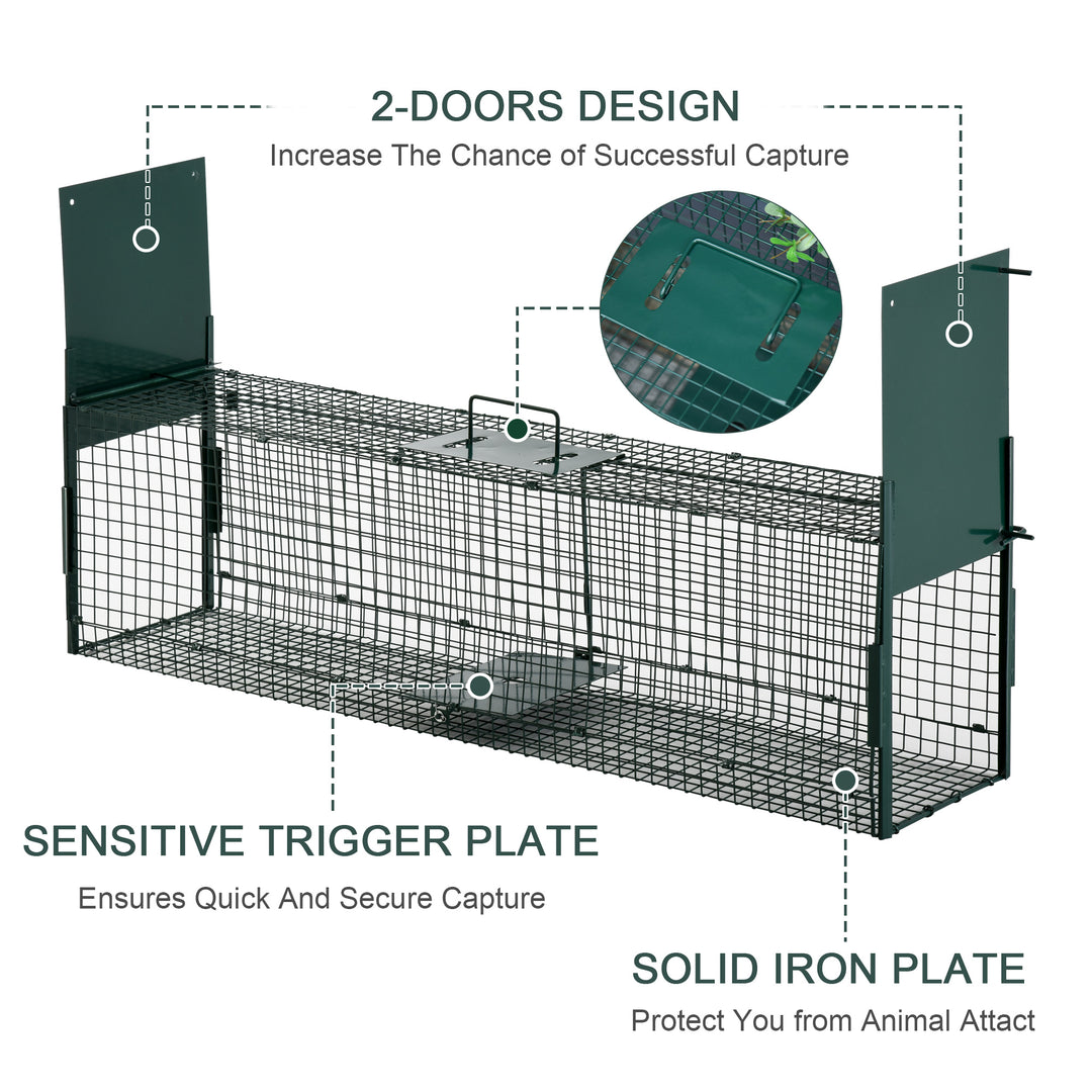 PawHut 2-Door Humane Live Trap for Small Animals, Animal Trap for Rat Mise Mink Rabbit Raccoon Gopher Squirrel, Dark Green | Aosom UK