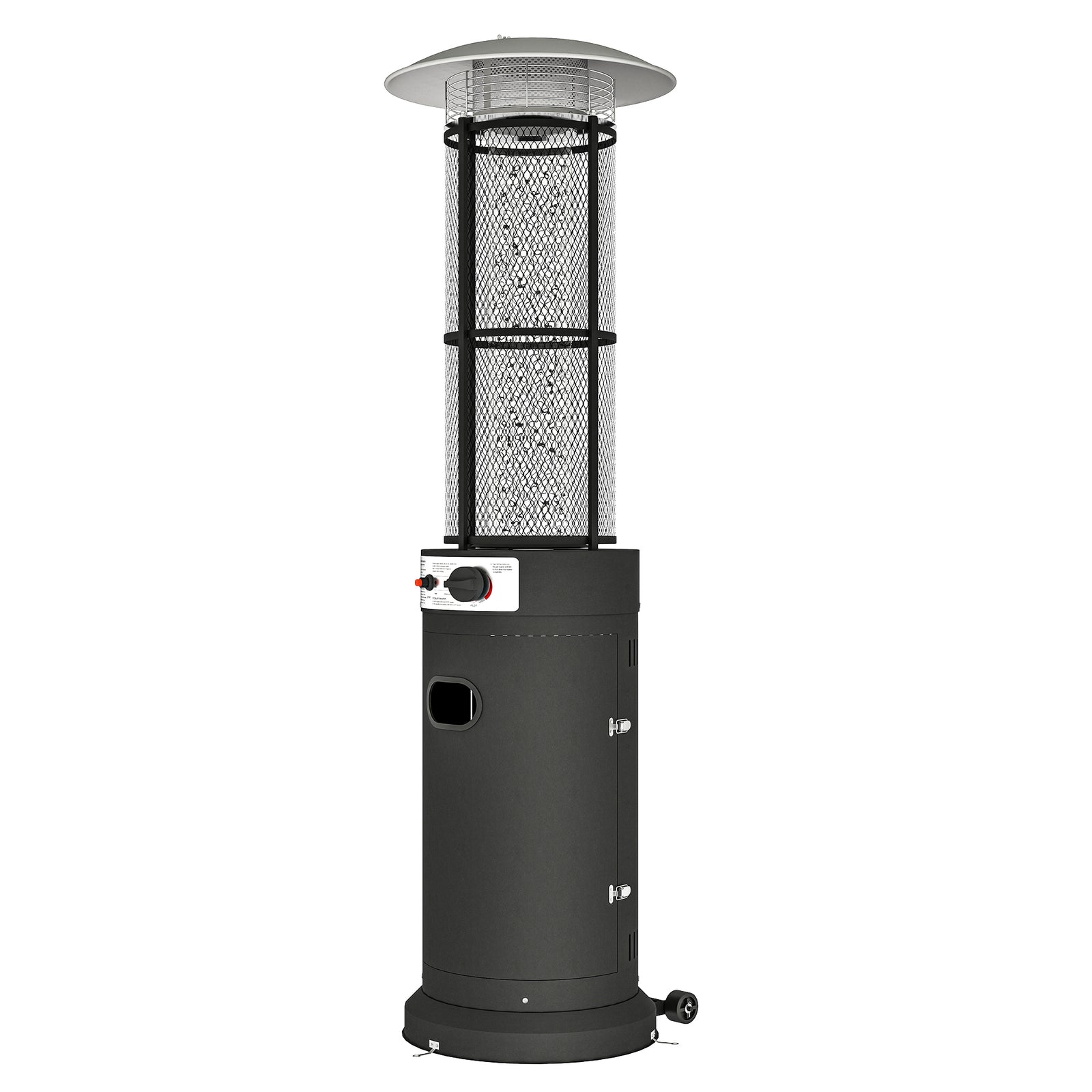 11 KW Freestanding Gas Patio Heater, Adjustable Outdoor Garden Propane Heater with Tip-Over Switch, Wheels, Pulse Ignition, Tank Room with Openable Door, Black
