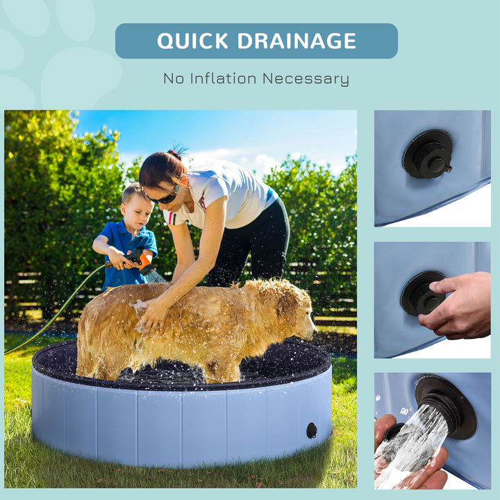 Dog Paddling Pool, Foldable Dog Pool, Leakproof & Hard Plastic, Portable Pet Bathtub with Non-Slip Base & Drainage Hole, for Indoors, Outdoors, Garden, Patio, 120 x 30 cm, Blue