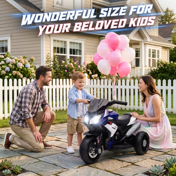 Kids Electric Motorcycle, 6V Ride on Motorcycle with 3 Wheels, LED Hea