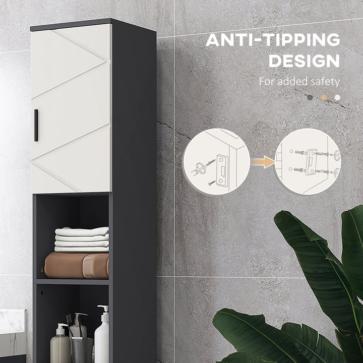 kleankin Tall Bathroom Cabinet: Narrow Storage with Open Shelves, 2 Door Cabinets, Adjustable Shelving, Grey | Aosom UK