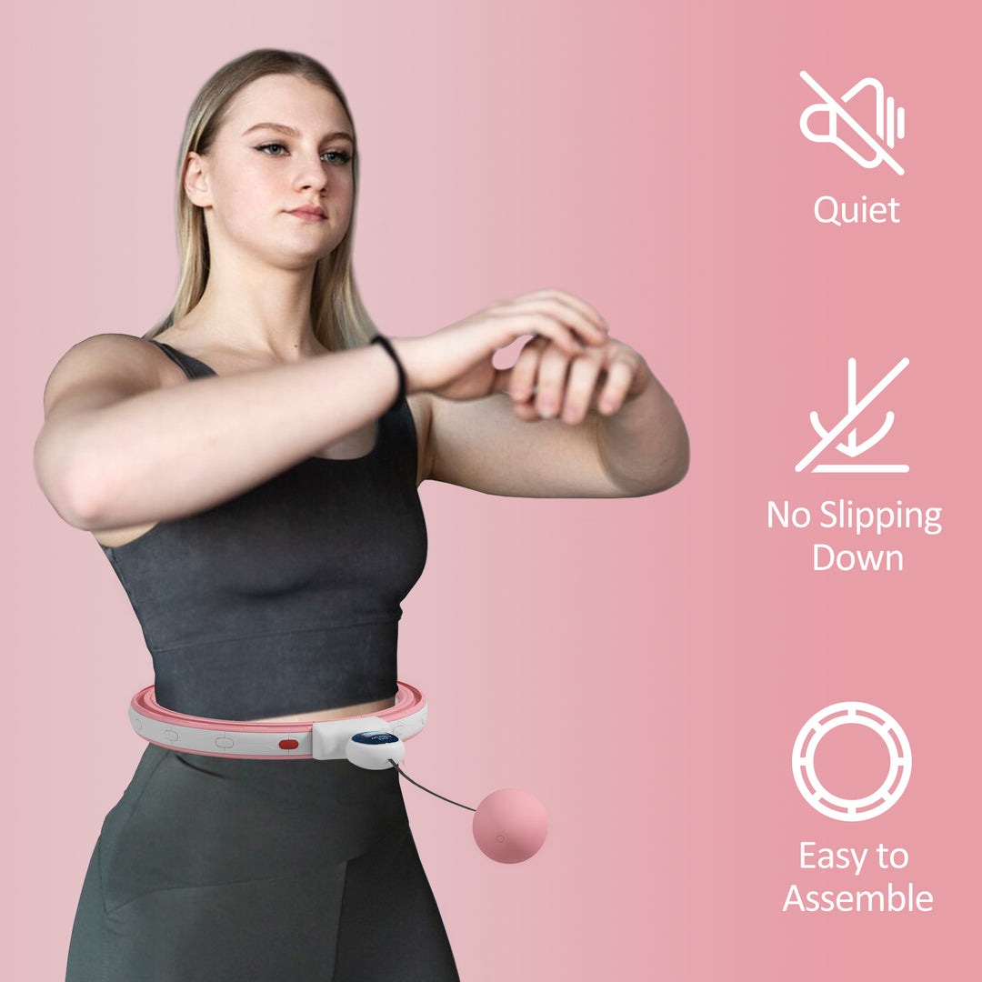 SPORTNOW Weighted Hula Hoop Smart Hula Hoop, Massage Hula Ring with 16 Detachable Knots, 360° Auto-Rotating Ball and Digital Counter | Aosom UK