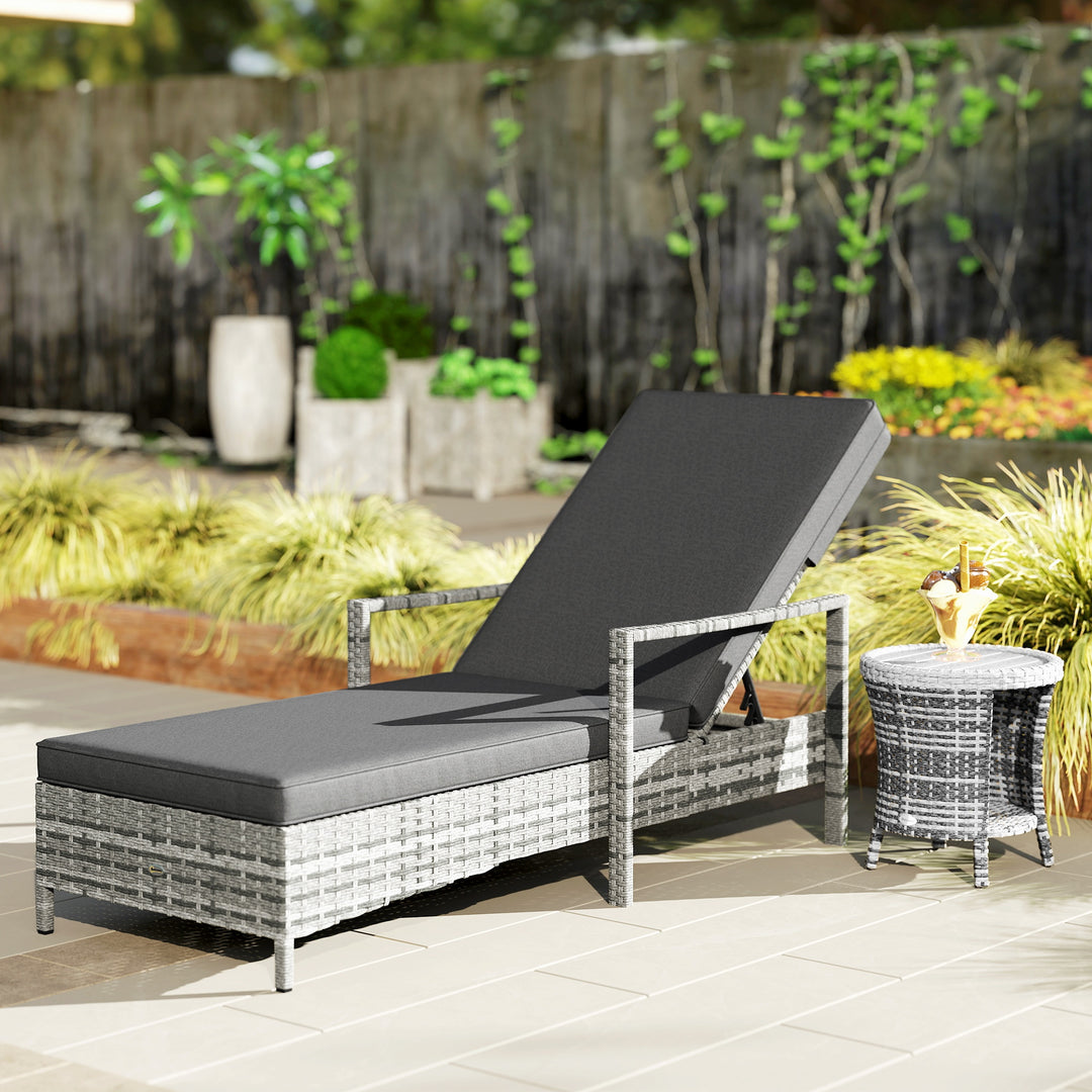 Patio Rattan Sun Lounger, Dual Wicker Weave Outdoor Single Reclining Chair Furniture, 5-Level Adjustable Backrest w/ Removeable & Washable Cushion, Mixed Grey