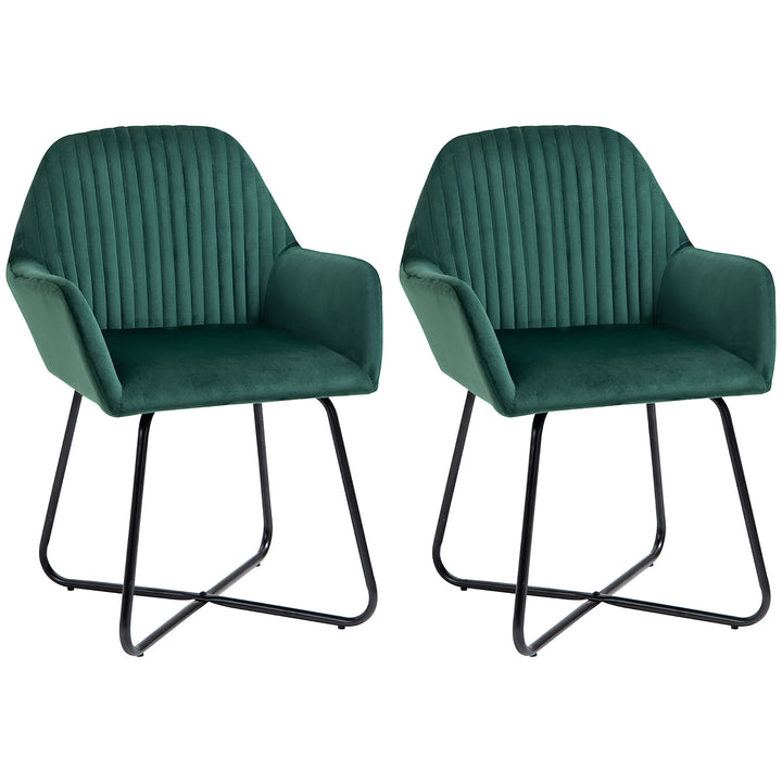 HOMCOM Velvet Armchair Duo: Luxurious Lounge Seating with Metal Base, Emerald Green | Aosom UK