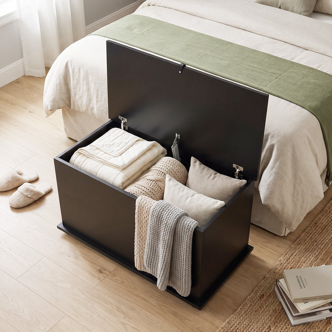 Storage Chest, 102L Blanket Box, Shoe Bench with Safety Hinged Lid, Be