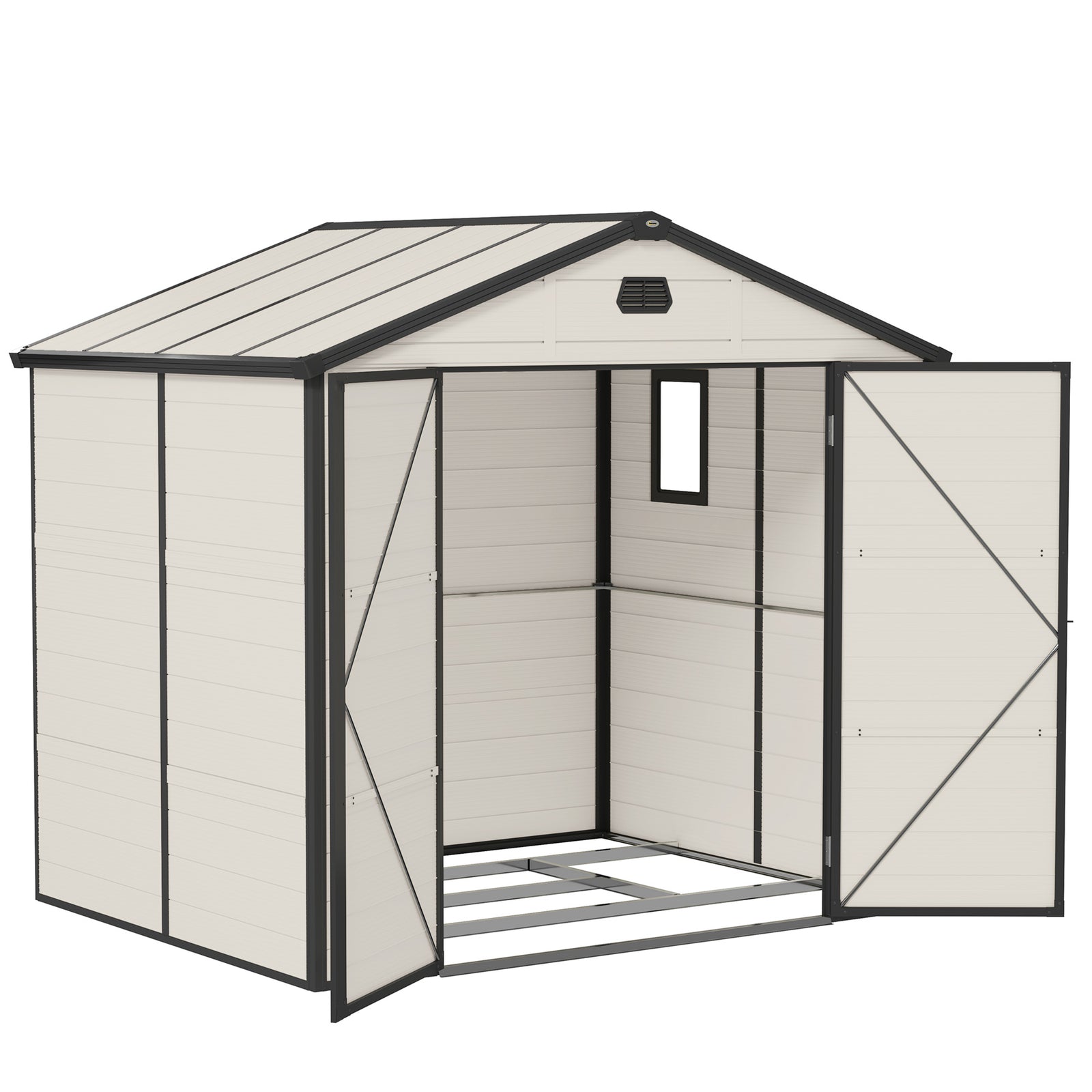 7.9ft x 6.2ft Aluminium Frame and Plastic Wall Shed, with Foundation - Cream White