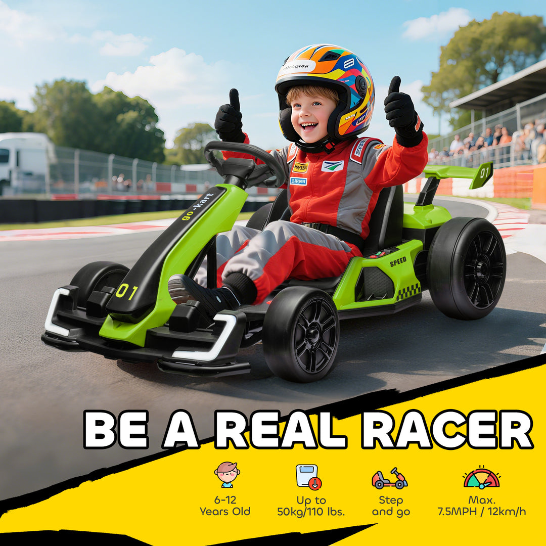 24V Electric Go Kart for Kids with Adjustable Seat for 6-12 Years, Green