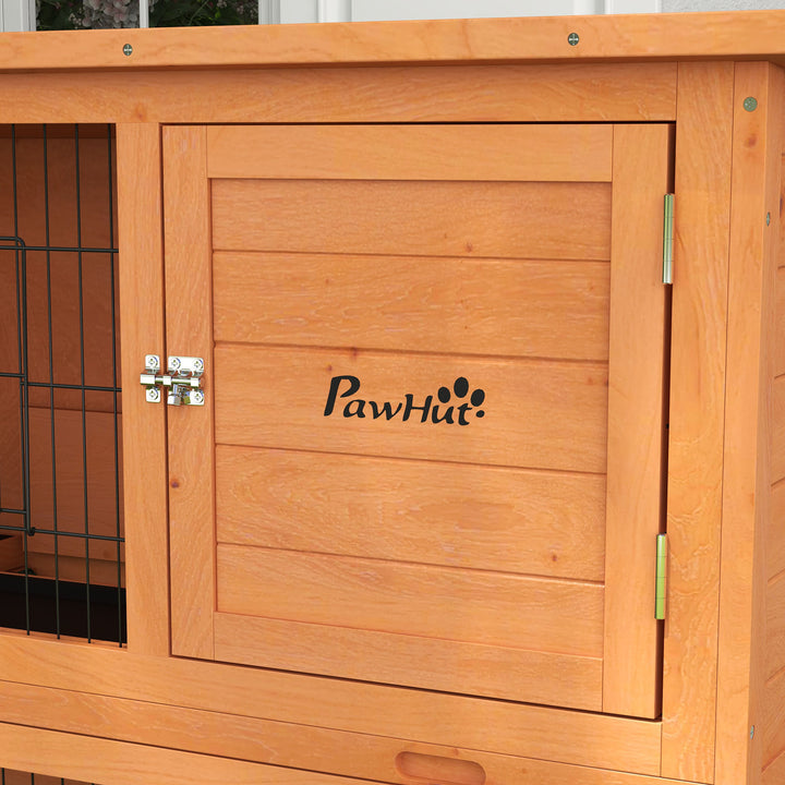 Two-Tier Antiseptic Wood Rabbit Hutch, 92cm Guinea Pig Hutch with Run - Orange