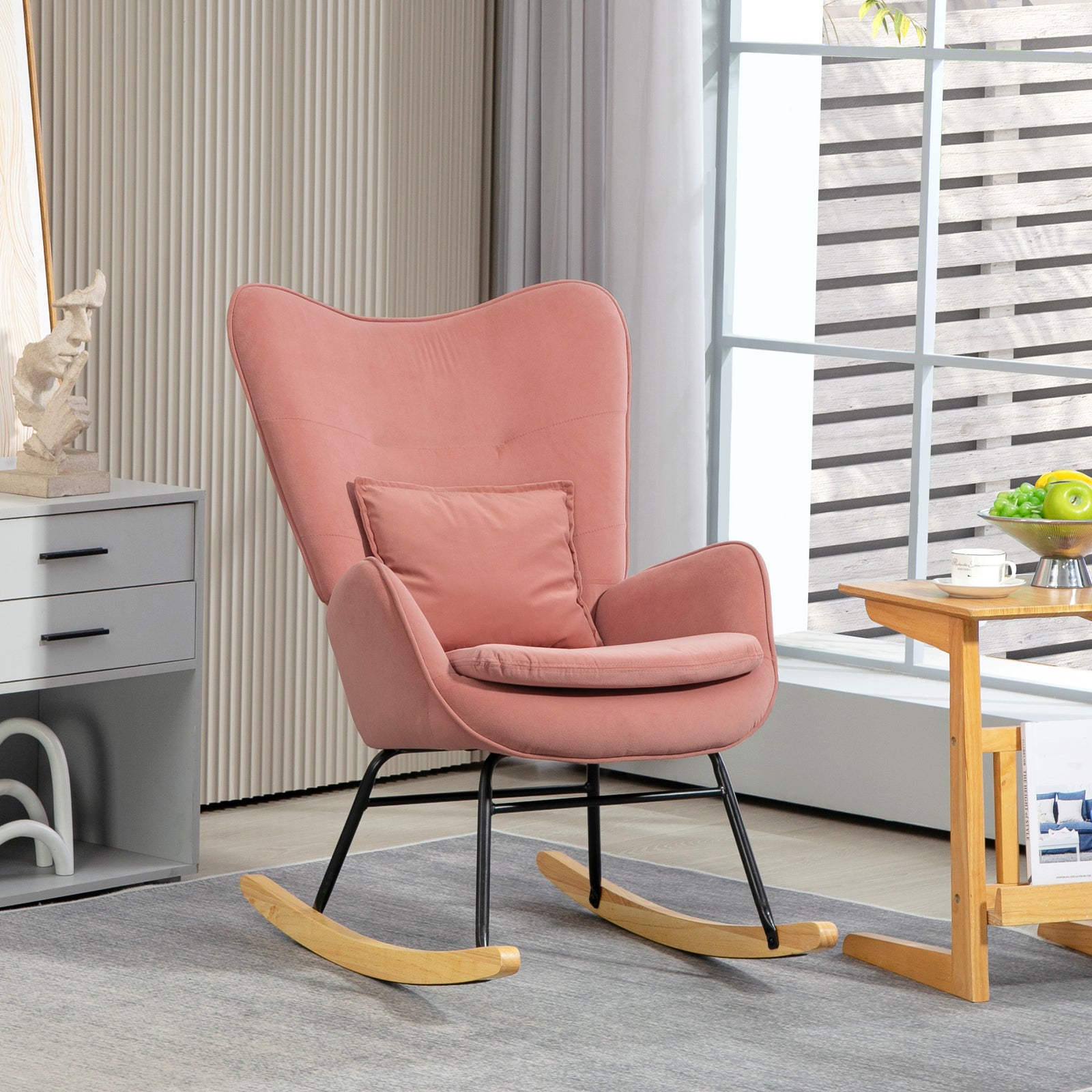 Velvet-Feel Rocking Armchair - Pink