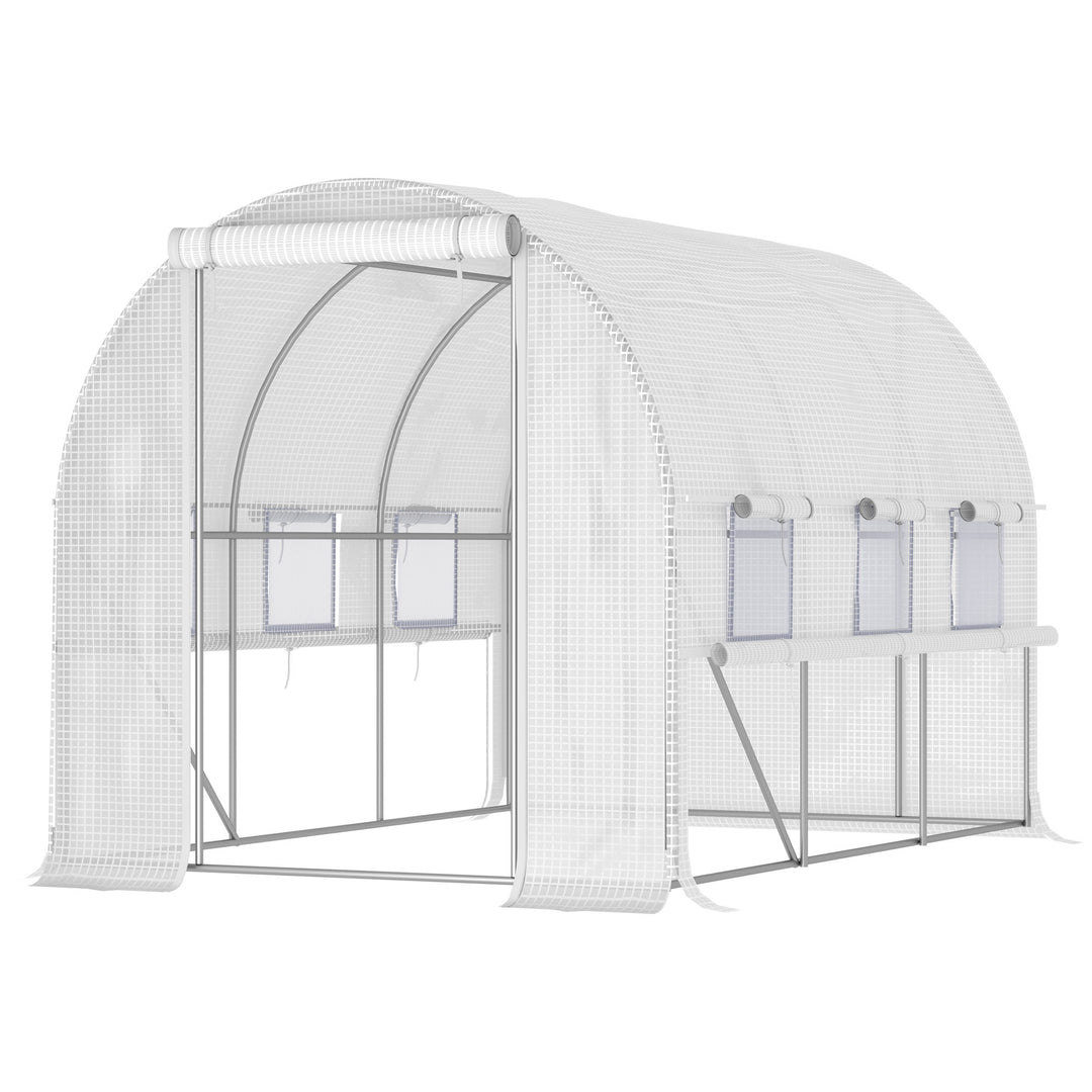Walk-in Polytunnel Greenhouse Green House with Roll-up Sidewalls, UV-resistant PE Cover, 3 x 2 x 2m, White