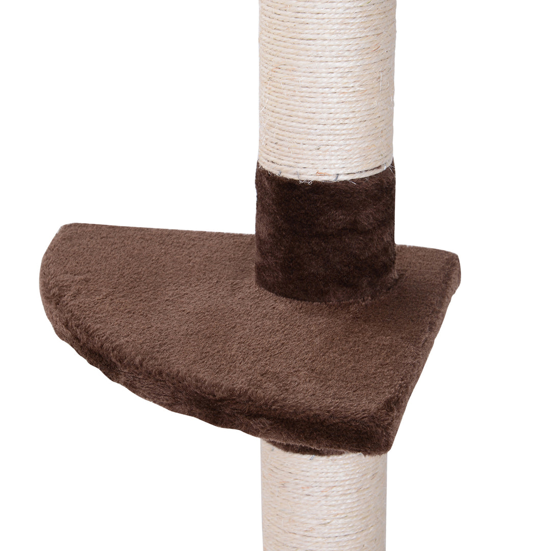Floor to Ceiling Cat Tree for Indoor Cats 5-Tier Kitty Tower Climbing Activity Center Scratching Post Adjustable Height 230-260 cm Brown