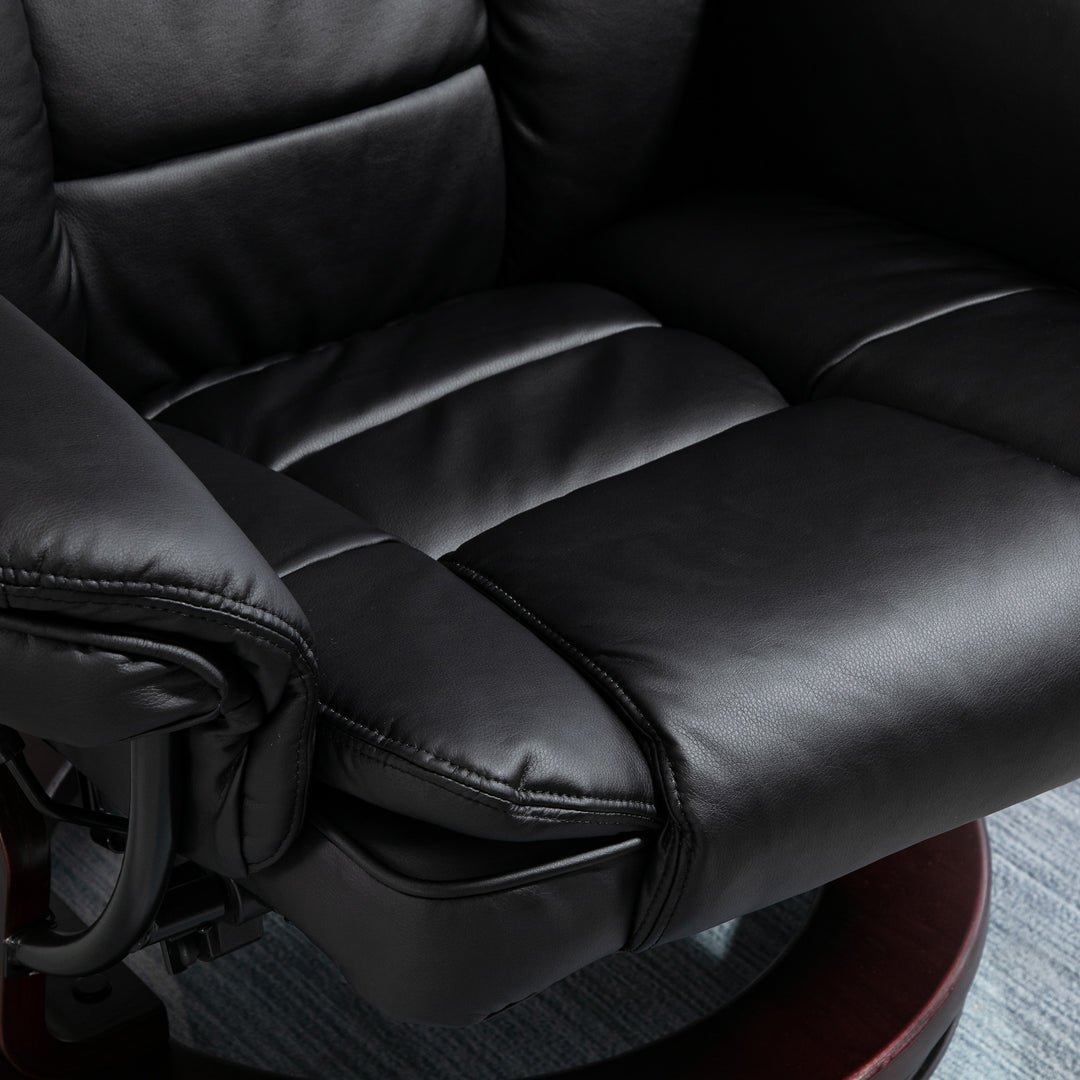 Recliner Chair With footstool, Recliner Armchair up to 130kg Weight Capacity, 135° Reclining Swivel Sofa Chair, PU Leather Ergonomic Couch Bed with Swivel Wood Base for Living Room, Black