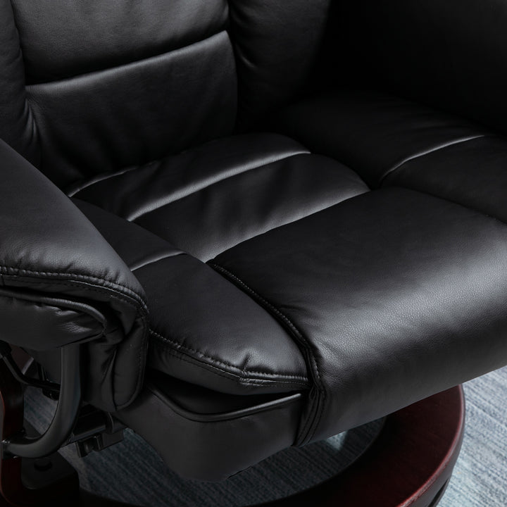 Recliner Chair With footstool, Recliner Armchair up to 130kg Weight Capacity, 135° Reclining Swivel Sofa Chair, PU Leather Ergonomic Couch Bed with Swivel Wood Base for Living Room, Black