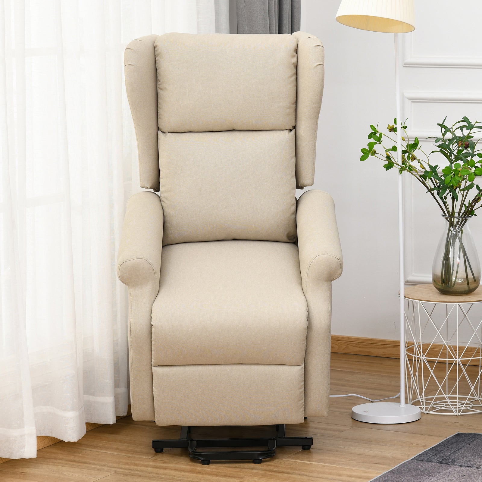 Power Lift Recliner Armchair, Electric Lift Chair for Elderly, Fabric Riser and Reclining Chair with Remote Control, Side Pockets, Extended Footrest, for Living Room, Beige