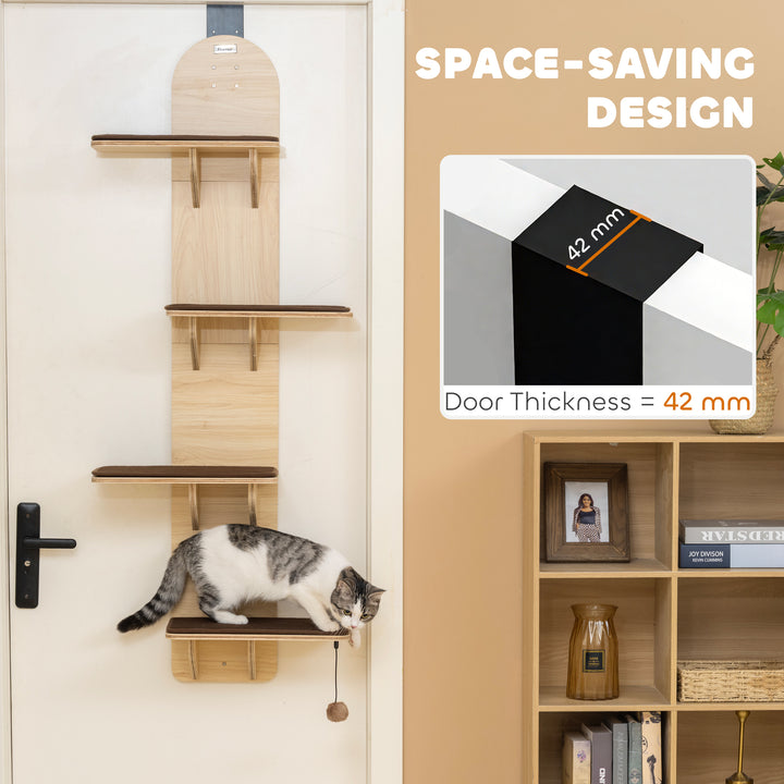 4-Level Door Mounted Cat Tree with Washable Plush Mats, Toy Balls, Doo