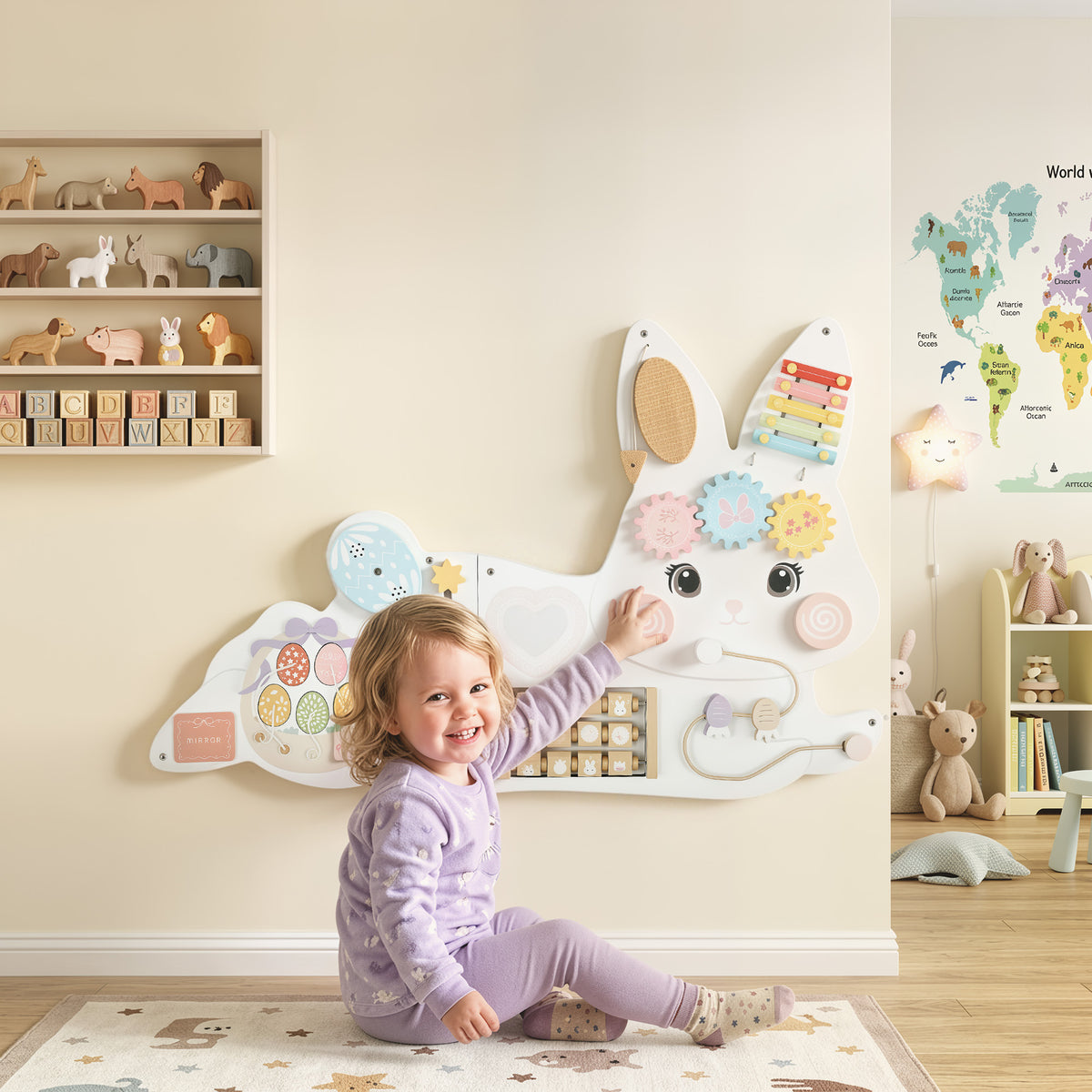 Easter Bunny Busy Board Panels, Montessori Wall-Mounted Toddler - view 2