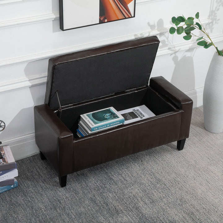 HOMCOM Storage Ottoman Bench, PU Leather, Tufted Design, Flip Top, 92x40cm, Versatile Use, Brown | Aosom UK