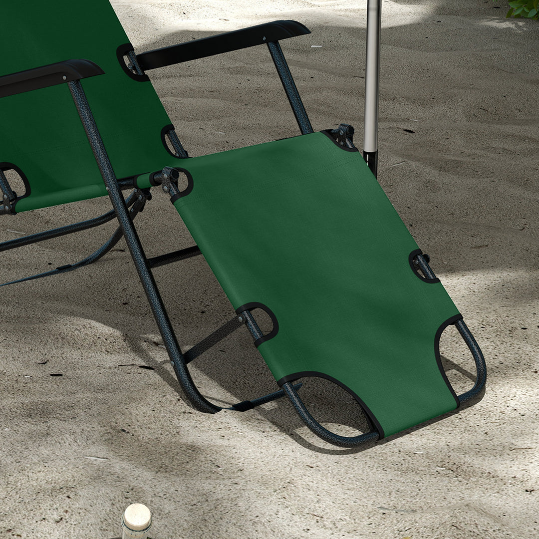 2 in 1 Sun Lounger Folding Reclining Chair Garden Outdoor Camping Adjustable Back with Pillow, Green