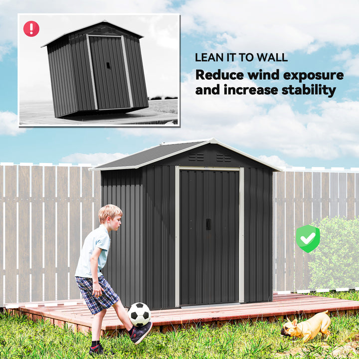 6.5 x 3.5ft Metal Garden Storage Shed - Dark Grey