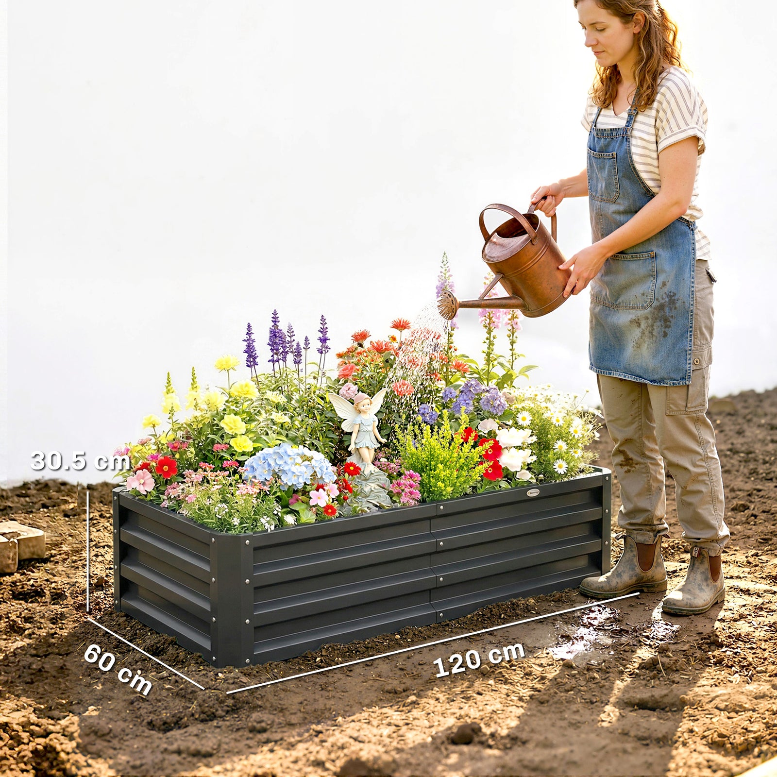 Set of 2 Raised Beds for Garden, Galvanised Outdoor Planters for Herbs